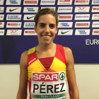 Marta Pérez, ayer, en la zona de prensa del estadio olímpico de Berlín a la finalización de su serie semifinal.-HDS