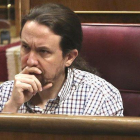 Pablo Iglesias, en la última jornada de la investidura.-