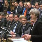 Theresa May en el Parlamento británico el pasado mes de marzo.-AFP