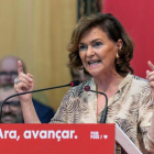 La vicepresidenta del Gobierno en funciones, Carmen Calvo, interviene en un mitin de precampaña del PSIB en Calvià (Palma de Mallorca).-EFE