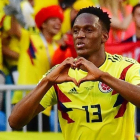 Yerry Mina celebra el gol marcado a Senegal.-LUIS ACOSTA