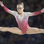 Morgan Hurd, en la final de barra de equilibrios, en la que fue plata.-AP