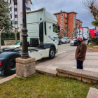 Camiones durante una protesta por la calle Nicolás Rabal de Soria. CONCHA ORTEGA-ICAL