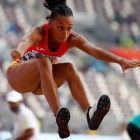 Ana Peleteiro, en el triple salto que le lleva a la final del Mundial de Doha.-