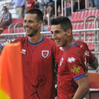 Manu del Moral y Pere Milla celebran el gol que daba los tres puntos ante el Almería.-Daniel Rodríguez