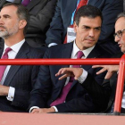 El rey Felipe VI, Pedro Sánchez y Quim Torra, en la inauguración de los Juegos del Mediterráneo, en junio del 2018 en Tarragona.-LLUIS GENÉ (AFP)