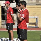 Moreno en un entrenamiento junto con Machín y Sergi Pérez. / V. Guisande-