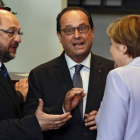 Martin Schulz, François Hollande y Angela Merkel, el pasado 25 de junio en Bruselas.-Foto: EFE / JULIEN WARNAND