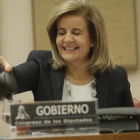 Fátima Báñez al inicio de su comparecencia en el Congreso, en la comisión del Pacto de Toledo.-