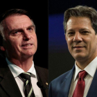 Bolsonaro obtuvo 46,03% de apoyo, seguido por el exalcade de Sao Paulo Fernando Haddad, con 29,28%, de acuerdo con los resultados divulgados por el Tribunal Supremo Electoral.-AFP