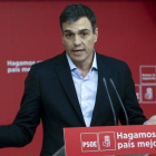 Pedro Sánchez, este miércoles en la sede del PSOE.-JUAN MANUEL PRATS