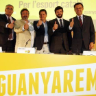 Collet, Domingo, Vinyals, Esteva y Bartomeu, en la presentación de la campaña Guanyarem.-Foto: IGNASI PAREDES
