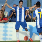 Dalmau celebra uno de los goles marcados con el Espanyol B en la presente temporada.-Diario La Grada