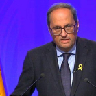 El ’president’ Torra, durante la declaración institucional de este jueves de madrugada, tras la tercera noche de disturbios violentos en Cataluña.-