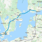 El recorrido en coche de Carlos Puigdemont desde Finlandia a Alemania.-EL PERIÓDICO