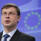 El vicepresidente de la Comisión Europea, Valdis Dombrovskis, responsable de las propuestas para culminar la Unión Bancaria.-EFE / OLIVIER HOSLET