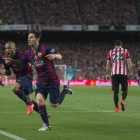 Messi celebra el primer gol del Barça en la final de la Copa del Rey ante el Athletic.-JORDI COTRINA