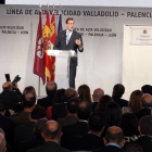 El presidente del gobierno,Mariano Rajoy, durante su intervención en la inauguración de la línea de alta velocidad que hace el trayecto Madrid-Palencia-León-Ical