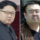 El líder de Corea del Norte, Kim Jong-un (izquierda), y su hermano fallecido, Kim Jong-nam.-AP