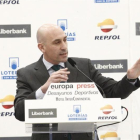 Luis Rubiales, durante el desayuno en el que ha anunciado el nuevo formato de la Supercopa de España.-TWITTER / EUROPA PRESS