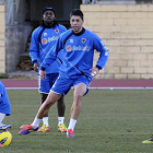 Lago Junior, Cedrick, Juanjo y Culebras en el entrenamiento de ayer. / U. Sierra-