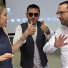 Tania Sánchez, Juan Carlos Monedero y Luis Alegre, en los cursos de verano de El Escorial.-