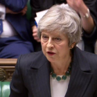 Theresa May, durante su comparecencia en el Parlamento.-AFP