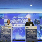 Borrell, junto a la alta representante de la UE, Federica Mognerini; el ministro jordano de Exteriores, Ayman Safadi, y el egipcio Nasser Kamel, secretario general de la Unión por el Mediterráneo.-EFE / TONI ALBIR