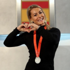 Lydia Valentín, nada más recibir la medalla de plata de los Juegos de Pekín.-/ JUAN MANUEL PRATS