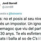 Tuit de Jordi Borrell contra Miquel Iceta.-