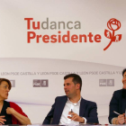 El secretario general del PSOE de Castilla y León, Luis Tudanca, la presidenta Soraya Rodríguez (I), y la secretaria de Organización, Ana Sánchez, durante la reunión del Consejo Territorial-Ical