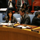 La embajadora de EEUU ante la ONU, Nikki Haley, en la reunión del Consejo de Seguridad-AFP / SPENCER PLATT