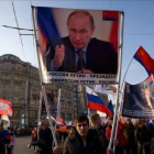 Partidarios de Putin celebrando ayer el día de la Unidad en Moscú.-Foto: VAN SEKRETAREV / AP