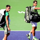 Nadal y Tomic se despiden de la afición tras perder el partido de dobles.-AFP / HARRY HOW