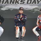 Fernando Alonso, Dani Pedrosa y Marc Márquez, en un acto publicitario.-