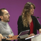 Rueda de prensa tras el Consejo de Coordinación de Podemos a cargo de sus portavoces, Pablo Echenique y Noelia Vera.-DAVID CASTRO