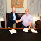 Ramón Martínez, Agustín Martín Santos, Amancio Martínez y Luis Muchaga en la firma del convenio entre la Fundación del Caep y la Federación.-Álvaro Martínez