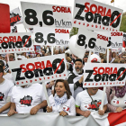 Carteles de ‘Soria, zona cero de la despoblación’ en la manifestación de la España Vaciada en Madrid.-MARIO TEJEDOR