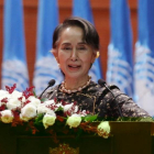La premio Nobel birmana, durante un acto por el día internacional de la mujer-EFE / HEIN HTET