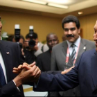 Encuentro entre Obama y Chávez en 2009 en Trinidad y Tobago.-Foto:   EFE / ALFONSO OCANDO