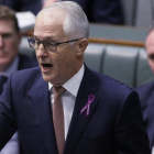 Joyce (derecha) escucha la intervención de Turnbull ante el Parlamento, este jueves en Canberra.-AP / ROD MCGUIRK