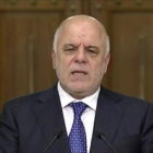 El primer ministro de Irak, Haider al-Abadi, durante su discurso en televisión-REUTERS / TV