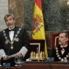El Rey Felipe VI, junto a la fiscal general del Estado, María José Segarra y Carlos Lesmes.-ANGEL DÍAZ (EFE)
