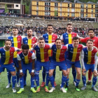 Los jugadores del Andorra forman antes del partido ante el Viladecans.-TWITTER / FC ANDORRA