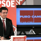 El secretario general del PSOE de Castilla y León, Óscar López, inaugura en León el Foro de Industria y Empleo. / ICAL-