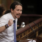 El líder de Podemos, Pablo Iglesias, en el Congreso de los Diputados.-JOSÉ LUIS ROCA