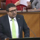 El líder de Vox en el Parlamento de Andalucía, Francisco Serrano, durante su discurso.-EL PERIÓDICO
