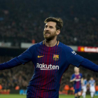 Messi celebra el segundo gol del Barça ante el Espanyol.-JORDI COTRINA