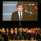 Carles Puigdemont interviene a través de videoconferencia en el acto de presentación del Consell per la República, en el Palau de la Generalitat.-ELISENDA PONS