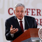 El presidente de México Andrés Manuel López Obrador en una rueda de prensa en el Palacio Nacional.-EFE